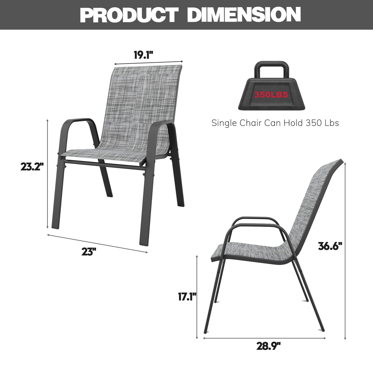 Grey Set of 4 Stackable Textilene Metal Patio Chairs X528348
