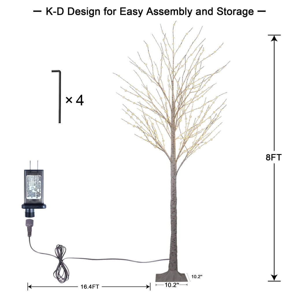 2 Pack 8FT 132 LED Warm White Lighted Birch Tree C5941