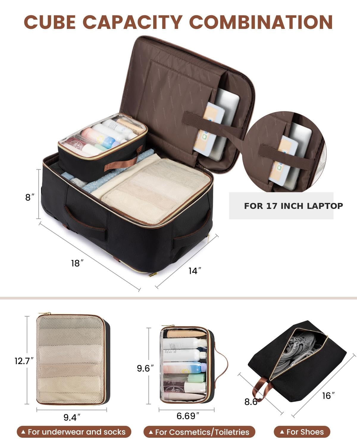 Rolling Backpack with Wheels, 17 Inch 57L Water Resistant S1777