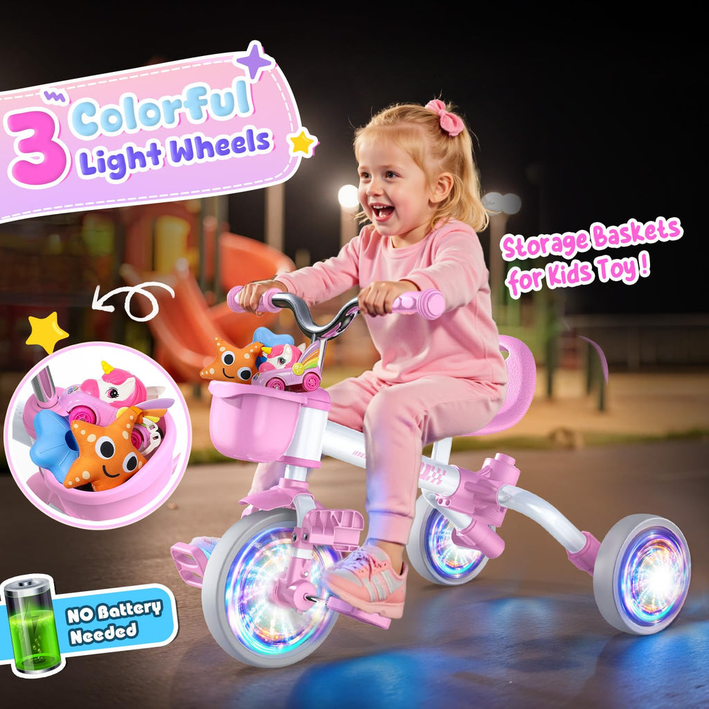 5 in 1 Pink Tricycle with Push Handle I823