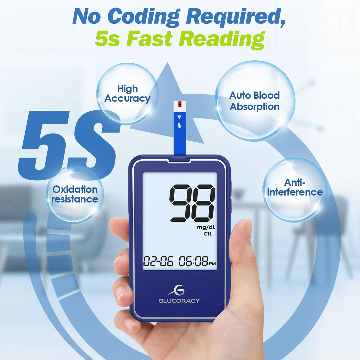 Blood Glucose Monitor Kit with 100 Test Strips I868