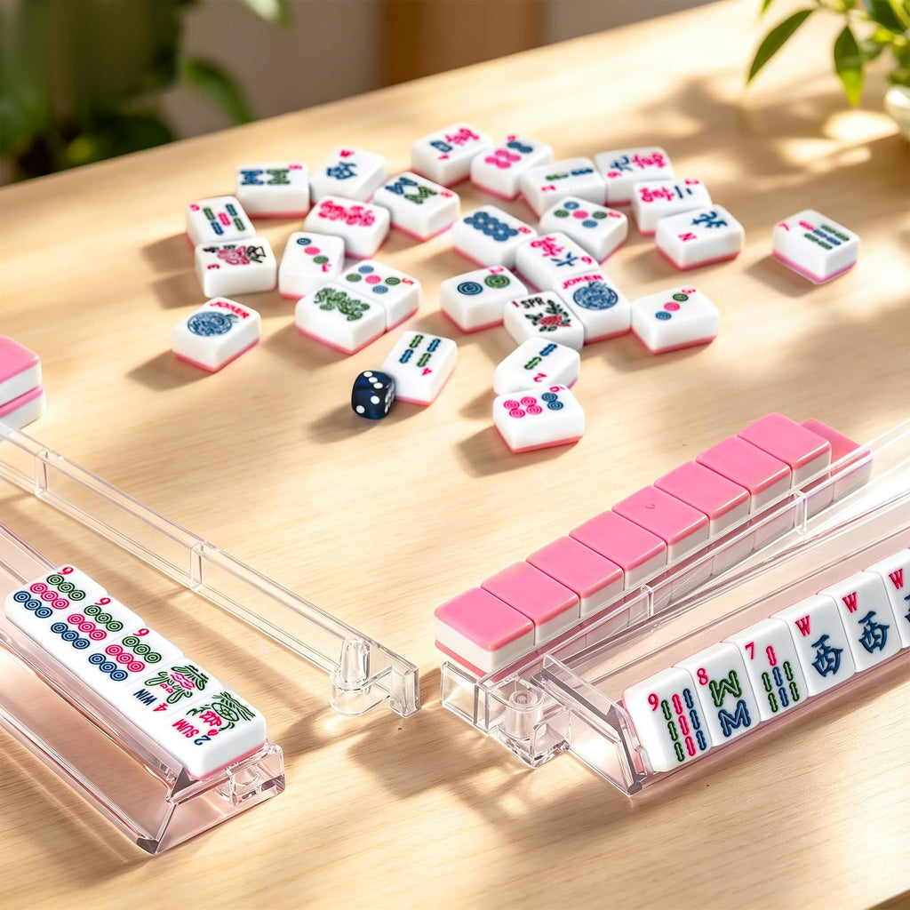 4 Pack Clear Acrylic Mahjong Racks with Pushers O141760
