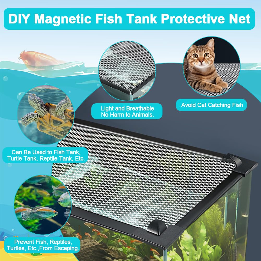 Magnetic Aquarium Cover Lid Anti-Jumping Net Adjustable Max 35''X19'' G537052
