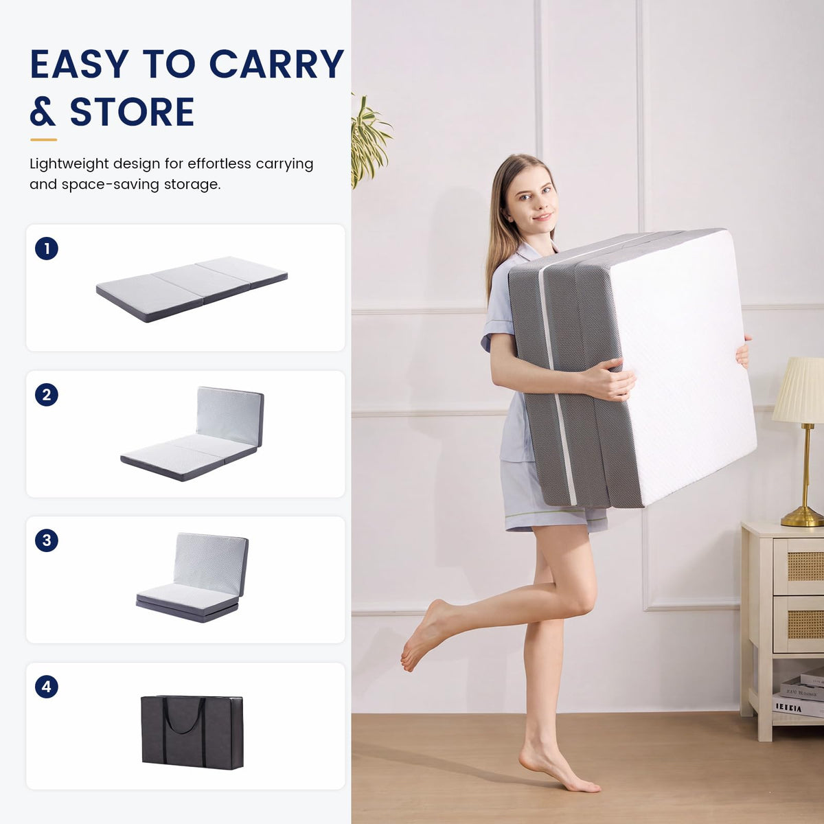 6 Inch Memory Foam Trifold Folding Mattress F666806