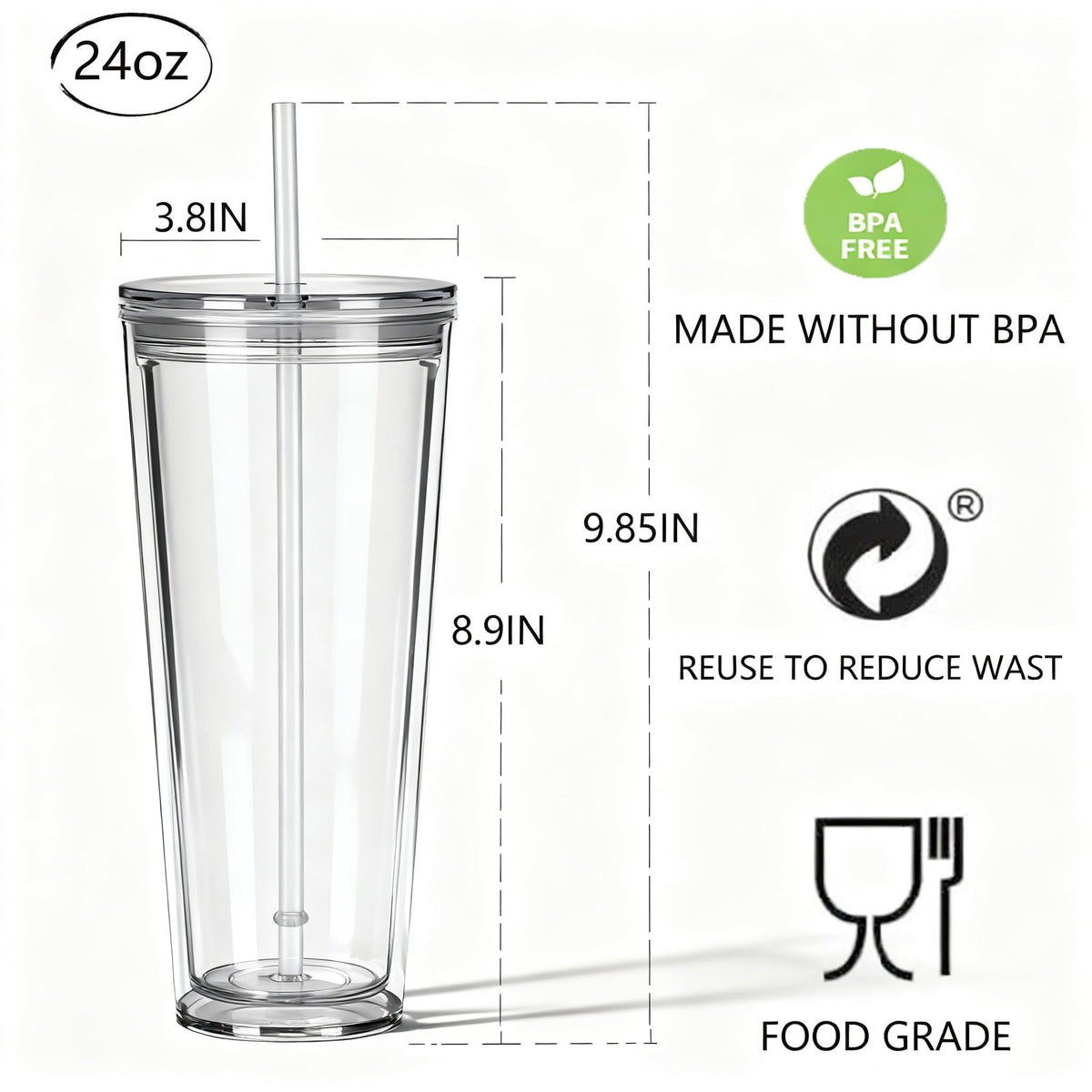 24oz Insulated Tumbler with Lid and Straw K8012