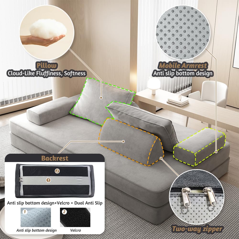 Light Gray Convertible Sofa Bed T78862