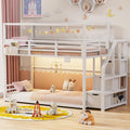 White Twin Over Twin Bunk Bed with Storage Stairs E842