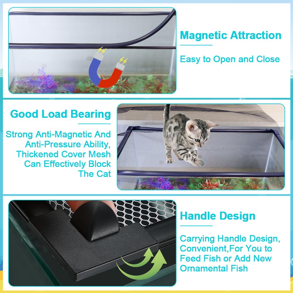 Magnetic Aquarium Cover Lid Anti-Jumping Net Adjustable Max 35''X19'' G537052