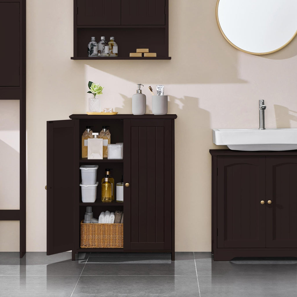 Small Espresso Bathroom Storage Cabinet with 2 Doors T340