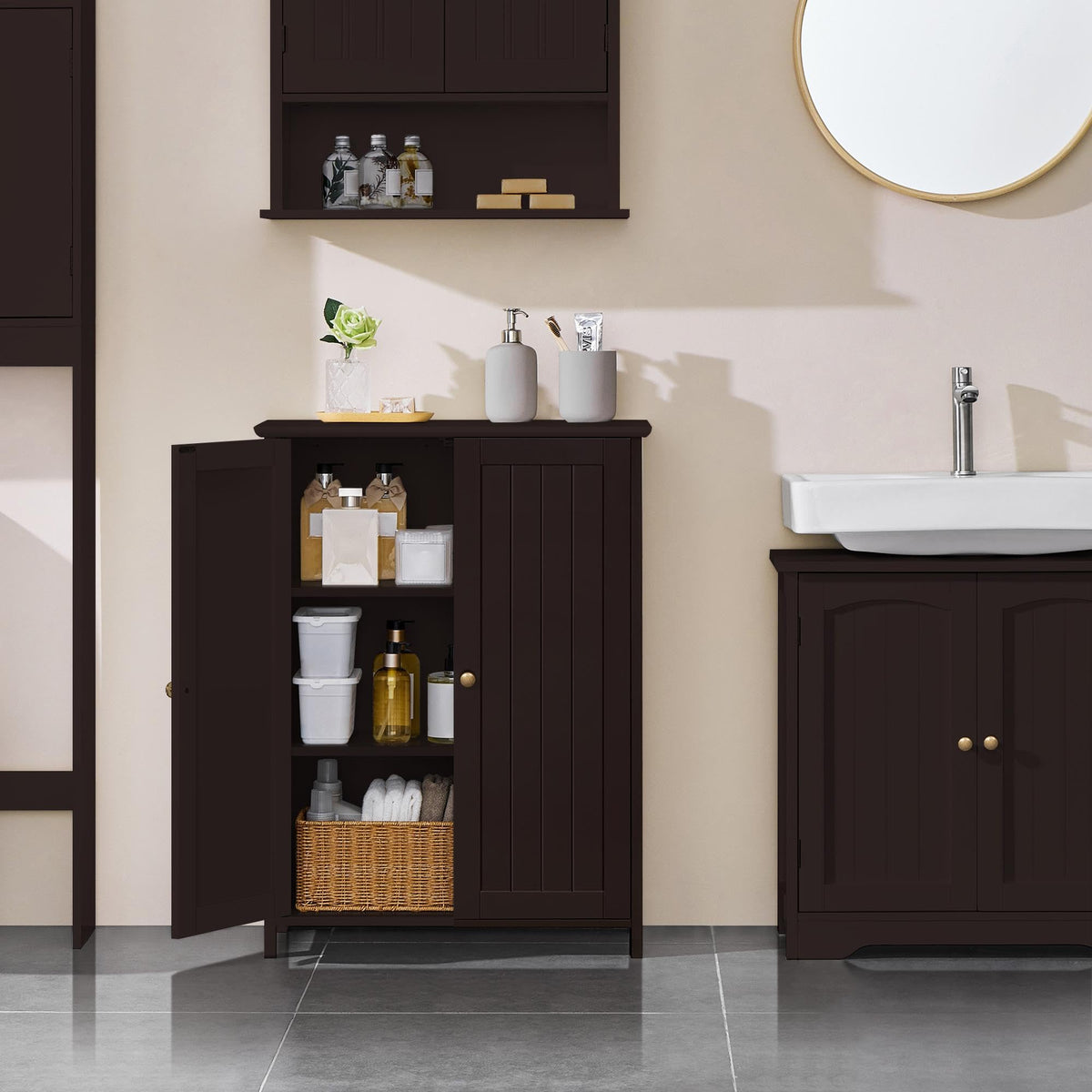 Small Espresso Bathroom Storage Cabinet with 2 Doors T340