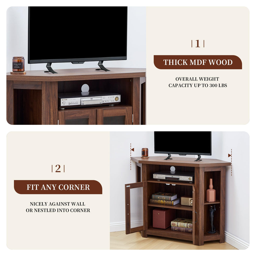 Corner TV Stand for TVs up to 48 Inch with Storage Shelves and 2 Doors F33820