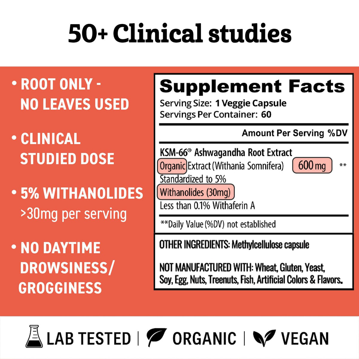 Organic Ashwagandha 600mg Root Extract Capsules G551