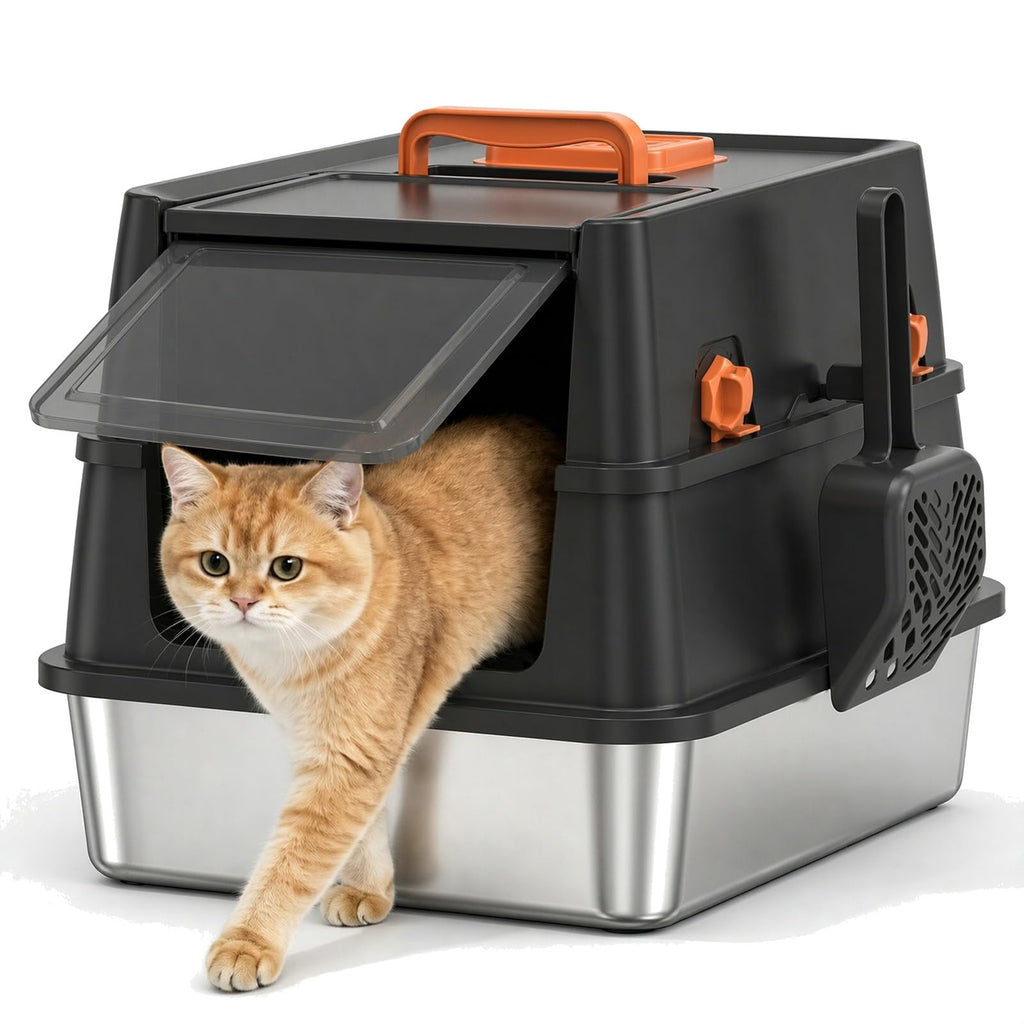 XL Enclosed Stainless Steel Cat Litter Box with Lid B50791