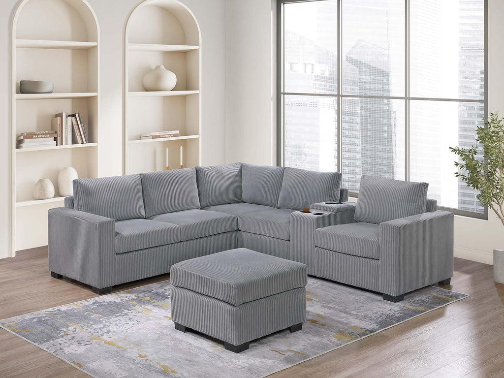 Light Gray Corduroy Upholstered Sectional Sofa Set P446