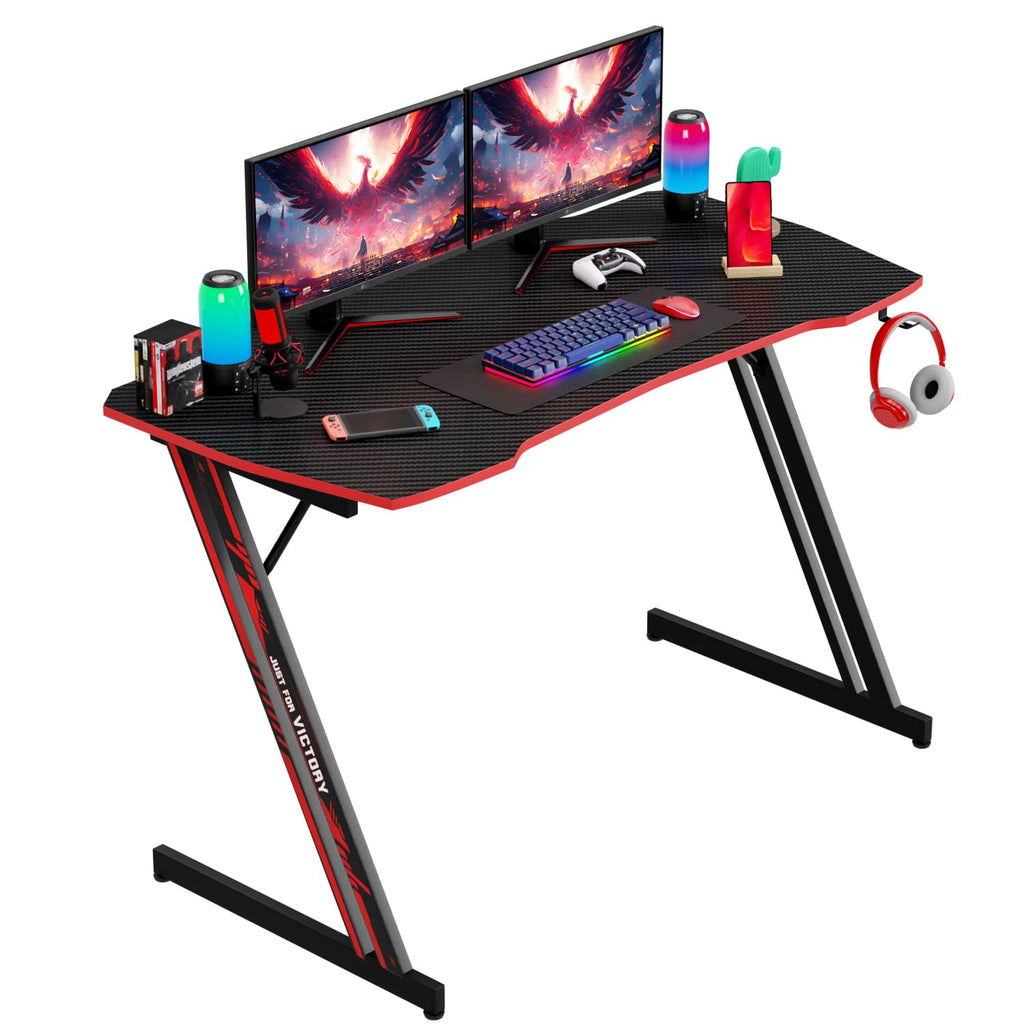47.2 Inch Z Shaped Carbon Fiber Gaming Desk with Headphone Hook F27117
