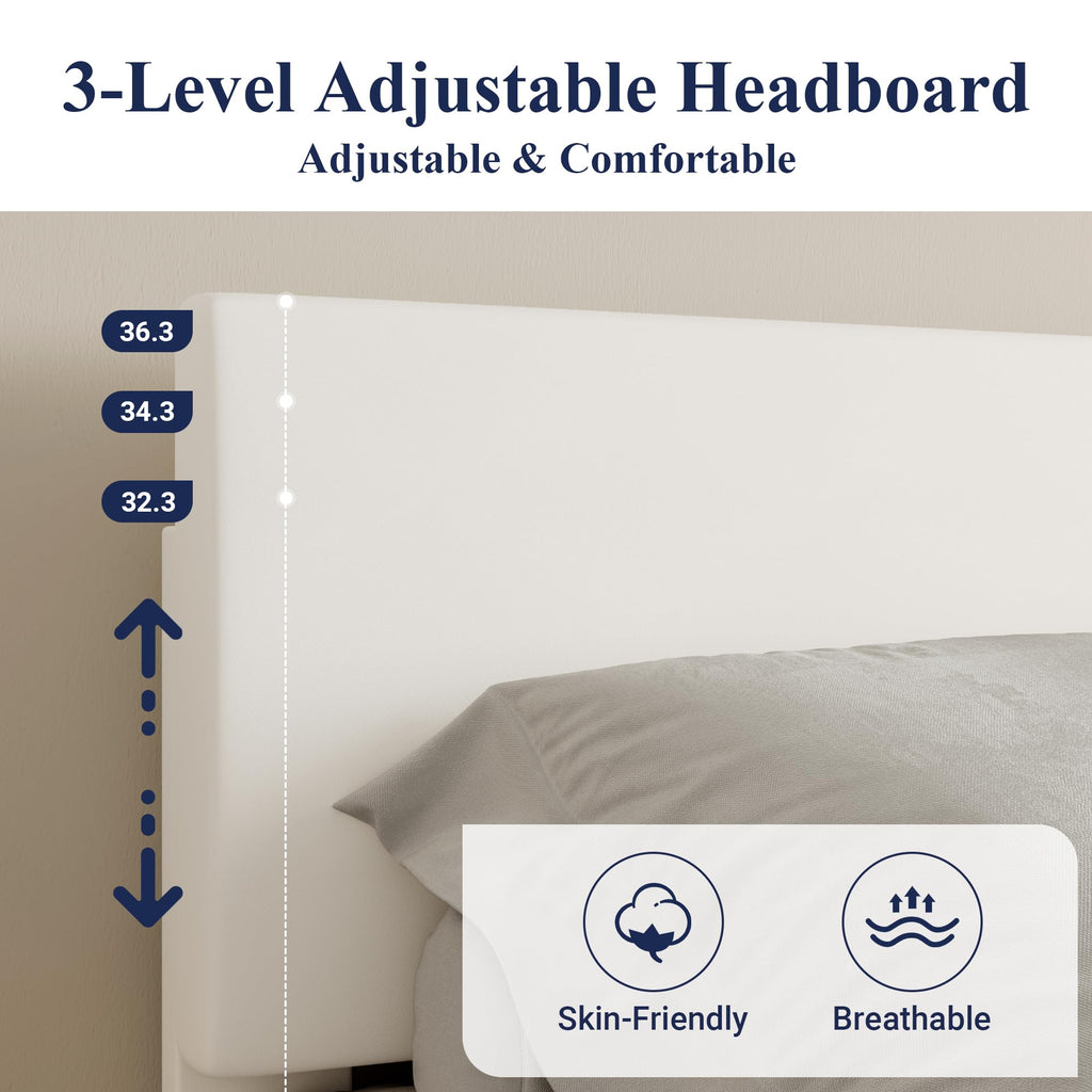 Queen Size Upholstered Bed Frame with Adjustable Headboard Y72412