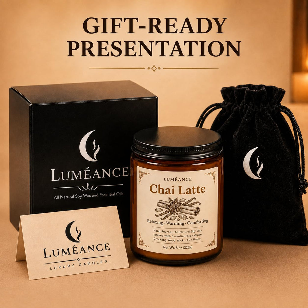 Chai Latte Scented Candle, 8 oz, Soy Wax, Crackling Wood Wick X490