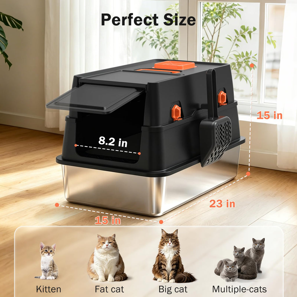 XL Enclosed Stainless Steel Cat Litter Box with Lid B50791