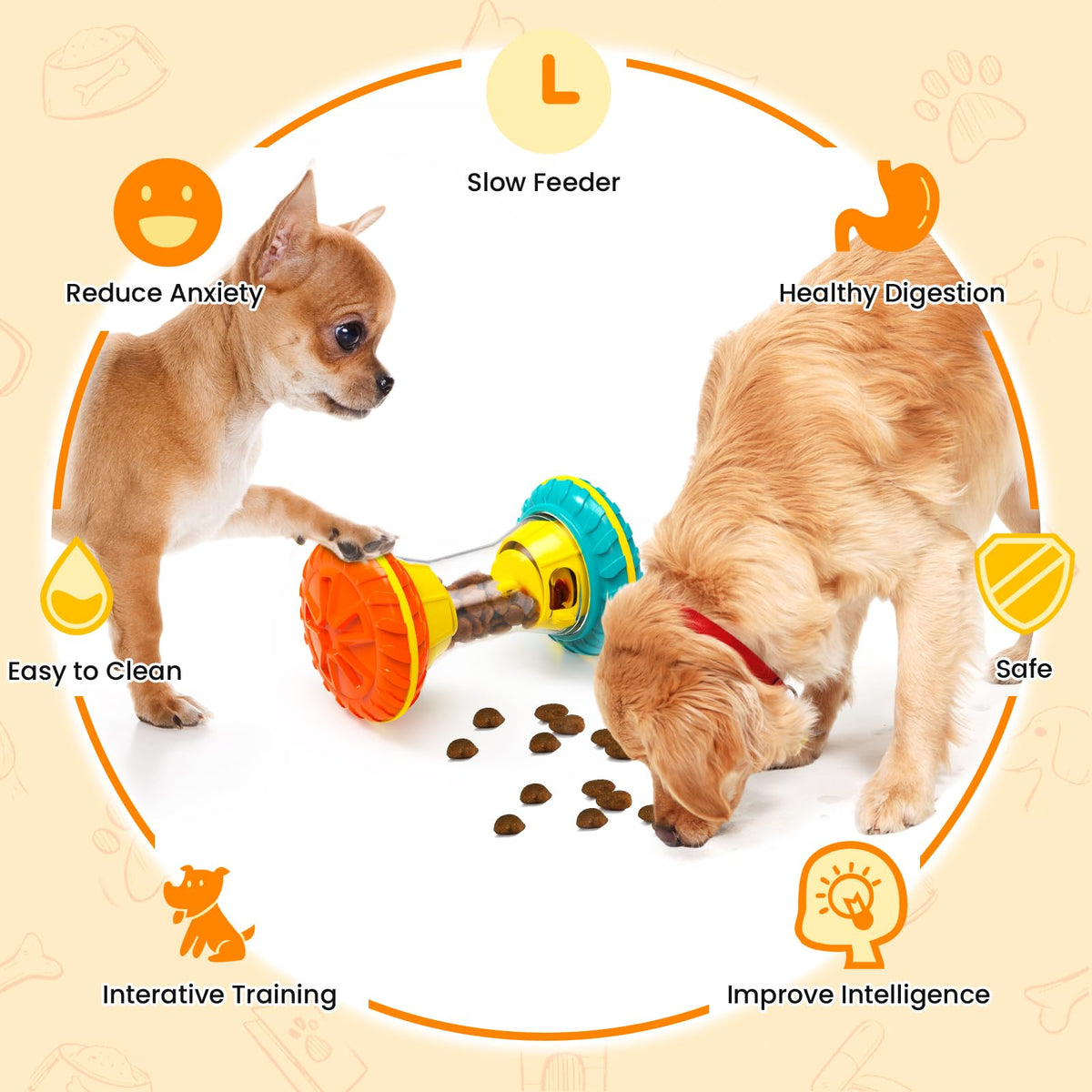 Interactive Dog Puzzle Toy Treat Dispensing Slow Feeder Yellow X907229