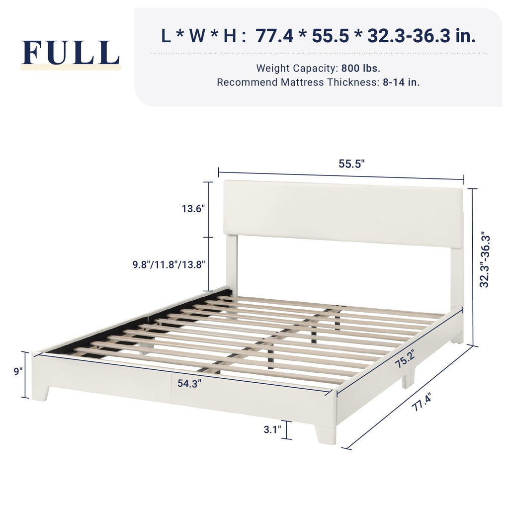 Queen Size Upholstered Bed Frame with Adjustable Headboard Y72412