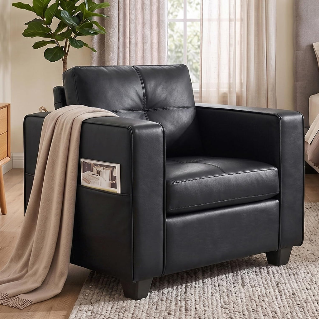 Black Faux Leather Oversized Tufted Accent Chair W61913
