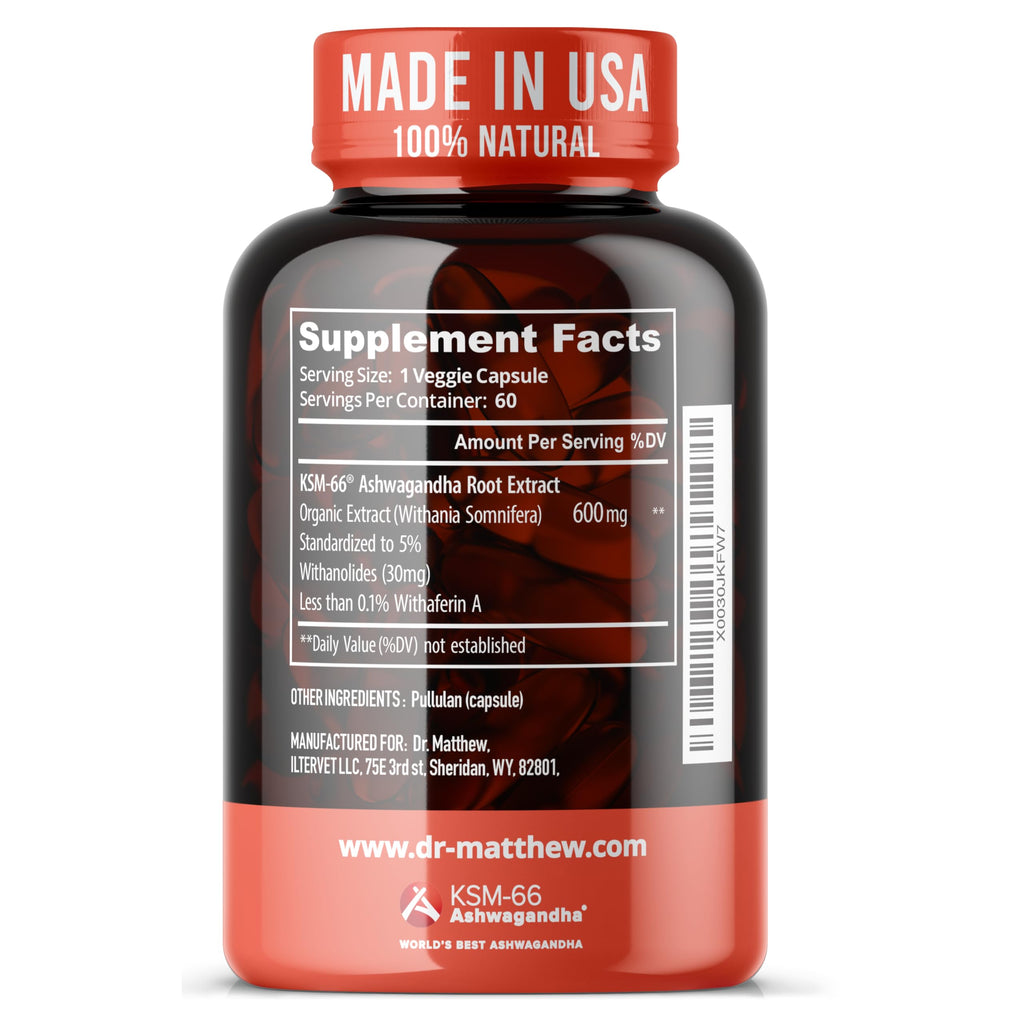 Organic Ashwagandha 600mg Root Extract Capsules G551