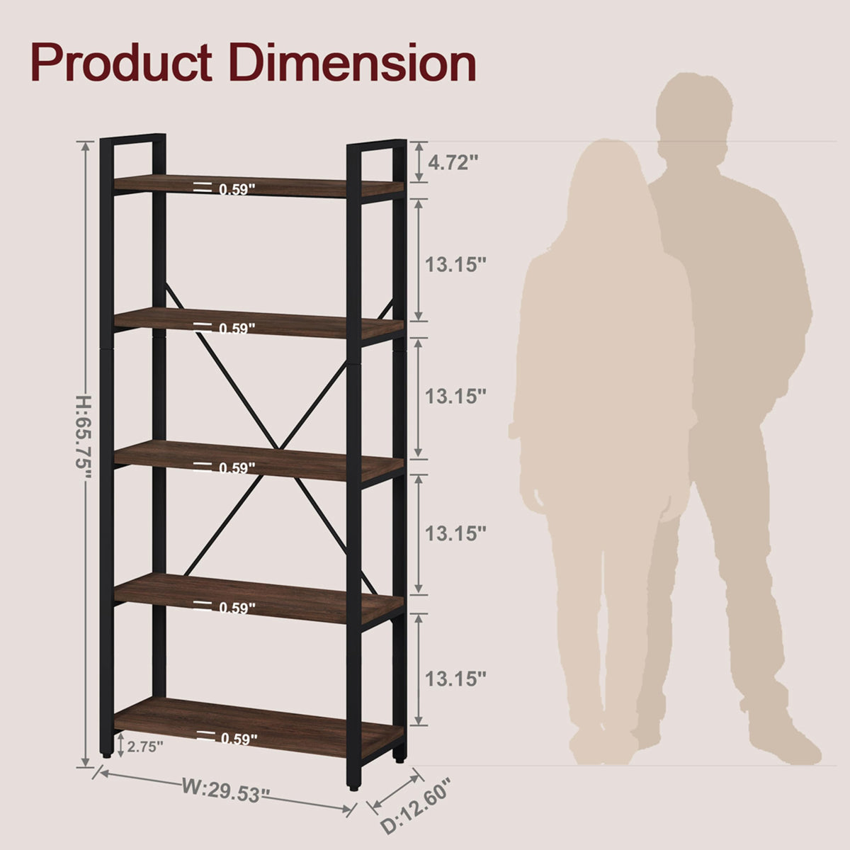 5 Tier Wood and Metal Bookshelf K304903