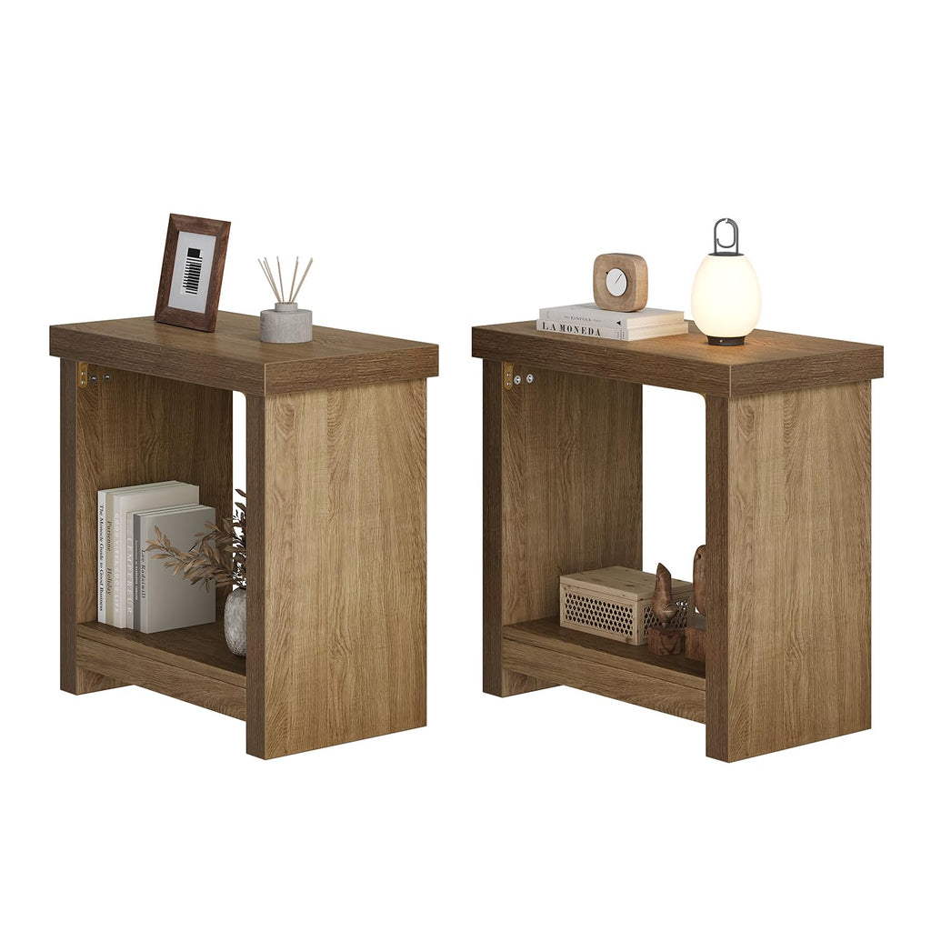 Brown Set of 2 End Tables with Storage Shelves L716