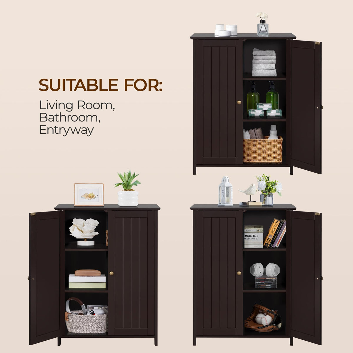 Small Espresso Bathroom Storage Cabinet with 2 Doors T340