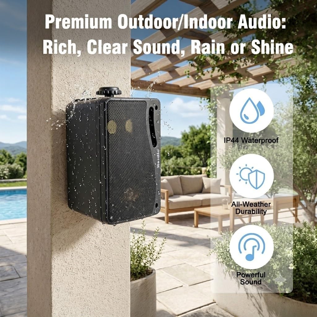 3.5" 200W Outdoor Bluetooth Speakers, IP44 Waterproof, Black, 2-Pack Q144