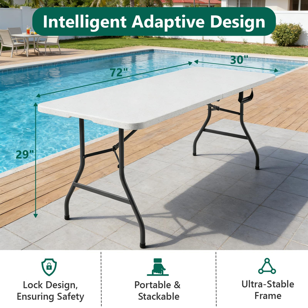 6FT Folding Table, Heavy Duty Plastic Utility Table with Handle, White, 2 Pack M9974