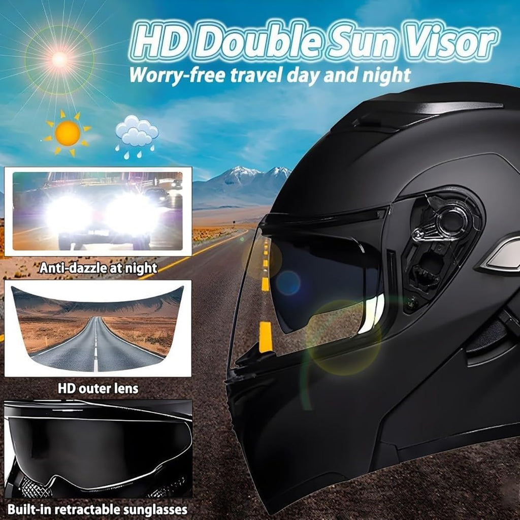 Flip Up Full Face Bluetooth Motorcycle Helmet with Dual Visor F17909