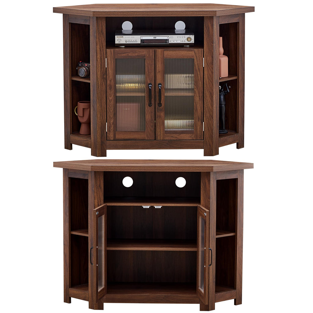 Corner TV Stand for TVs up to 48 Inch with Storage Shelves and 2 Doors F33820