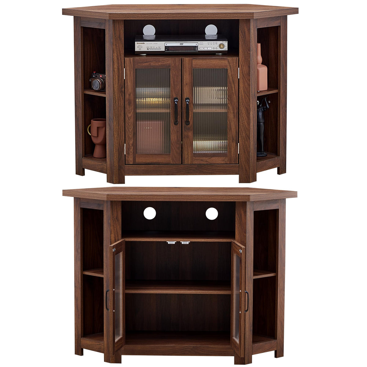 Corner TV Stand for TVs up to 48 Inch with Storage Shelves and 2 Doors F33820