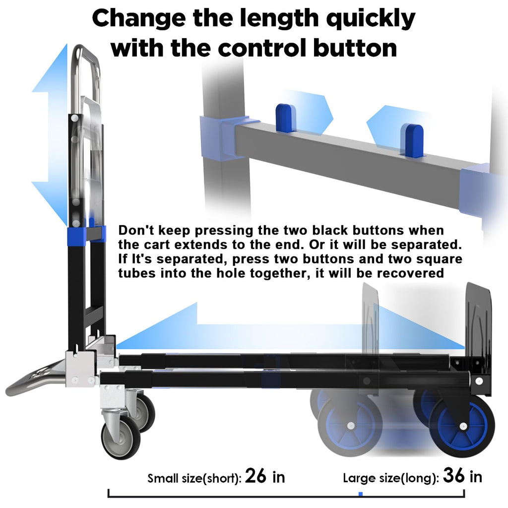 Black Convertible Hand Truck Dolly Cart with 4 Wheels, 500 Lbs Capacity H416