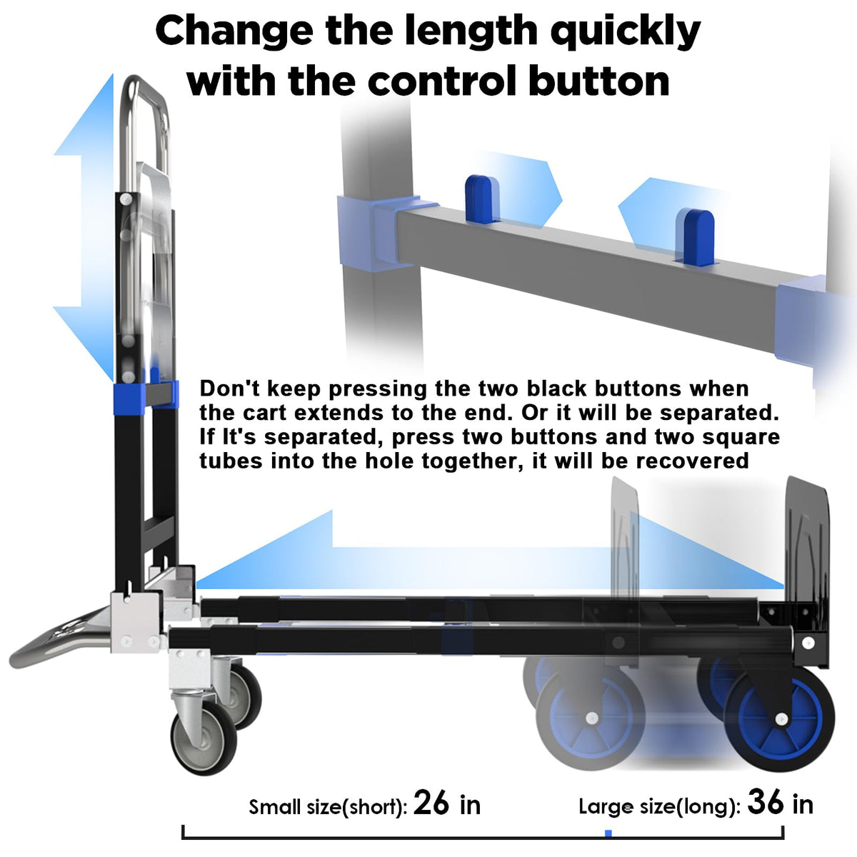 Black Convertible Hand Truck Dolly Cart with 4 Wheels, 500 Lbs Capacity H416