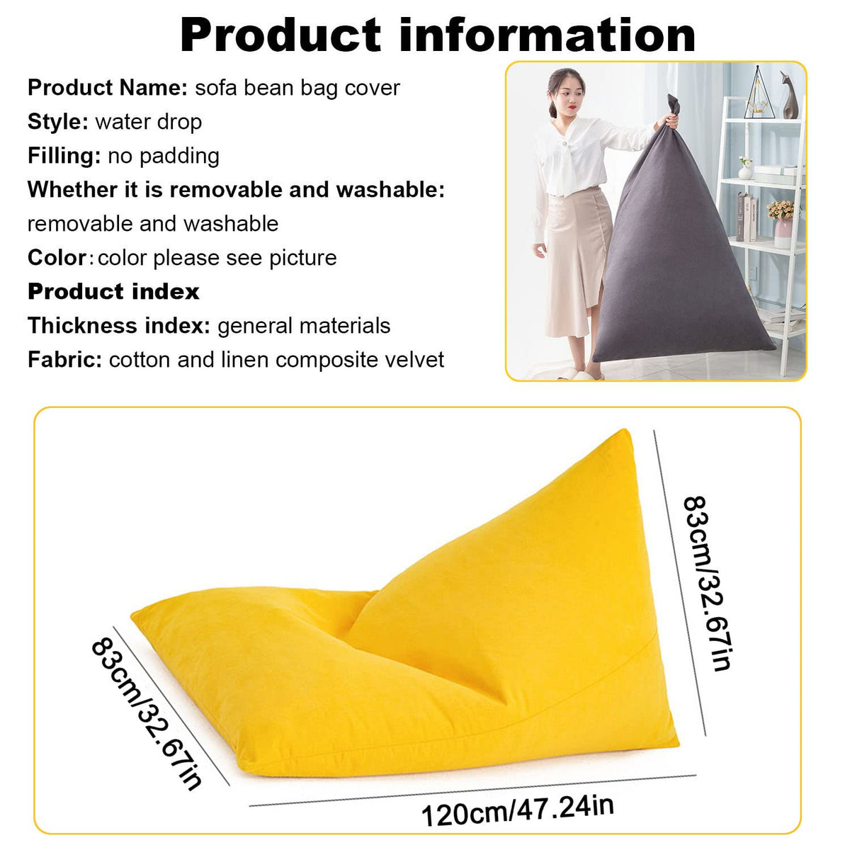 Yellow Beanbag Stuffed Animal Storage Chair Cover B41942