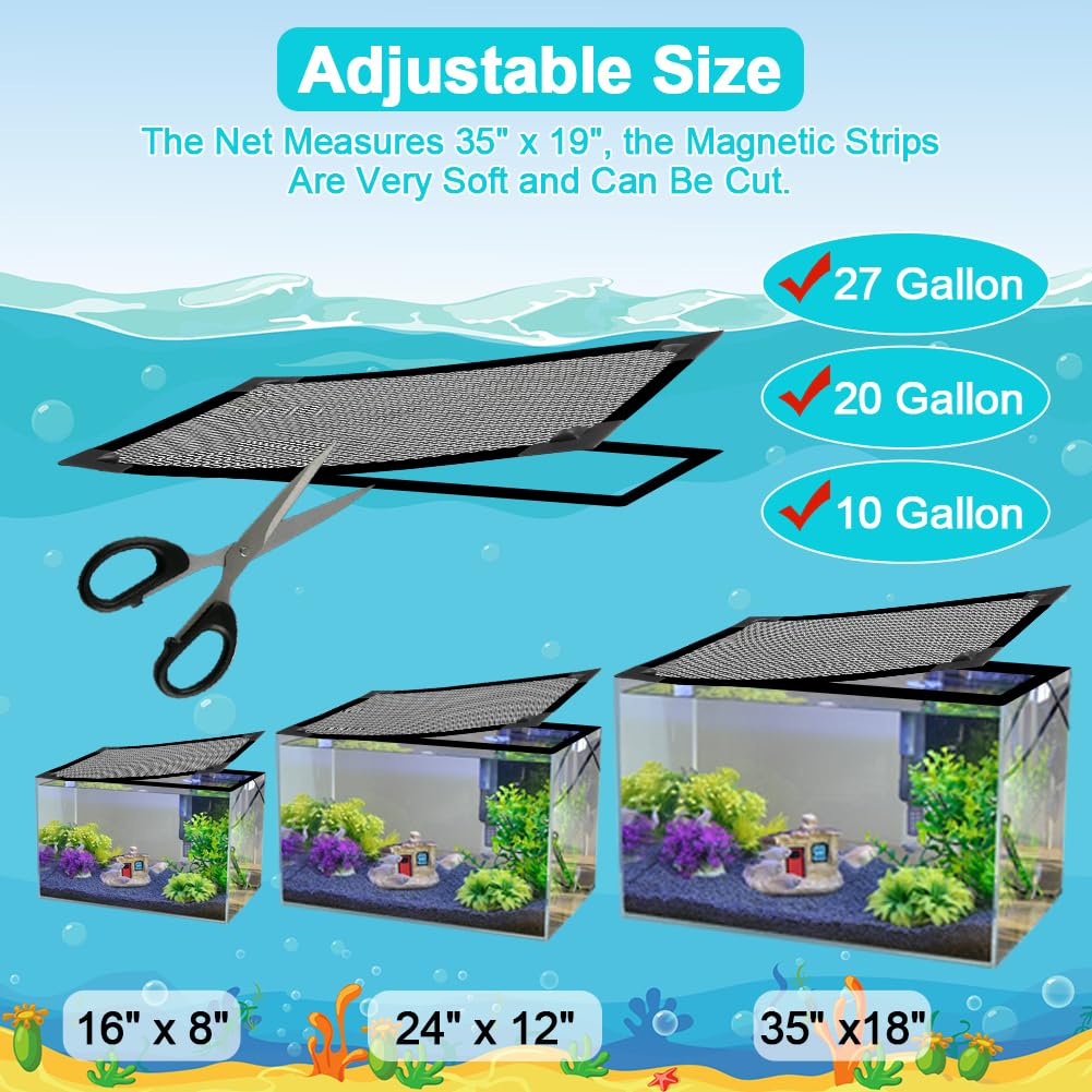 Magnetic Aquarium Cover Lid Anti-Jumping Net Adjustable Max 35''X19'' G537052