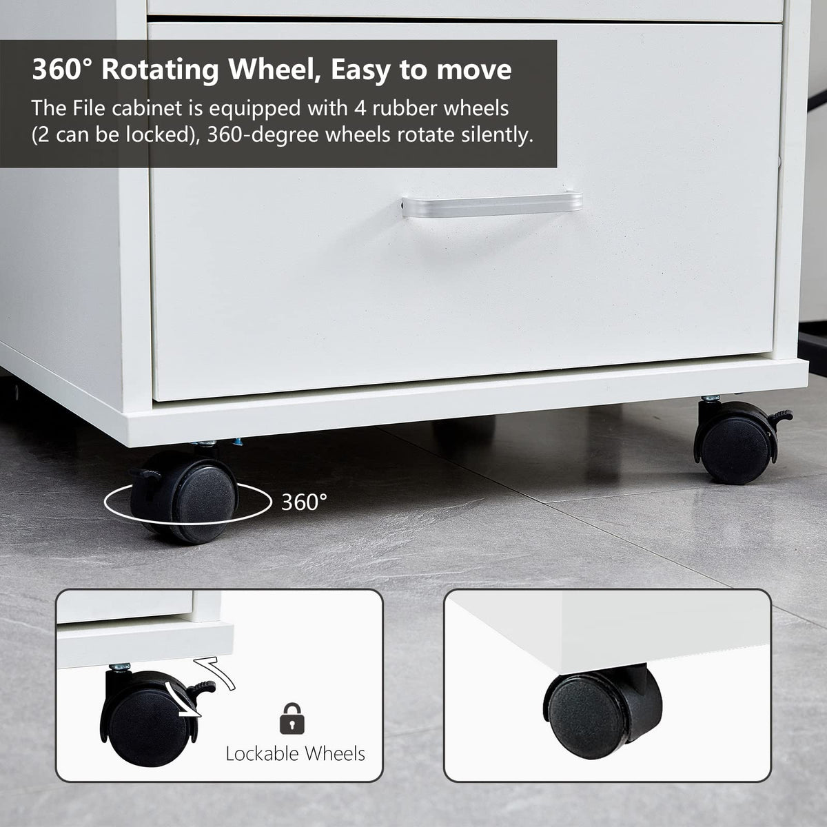 White 3 Drawer Rolling Wood File Cabinet D8300