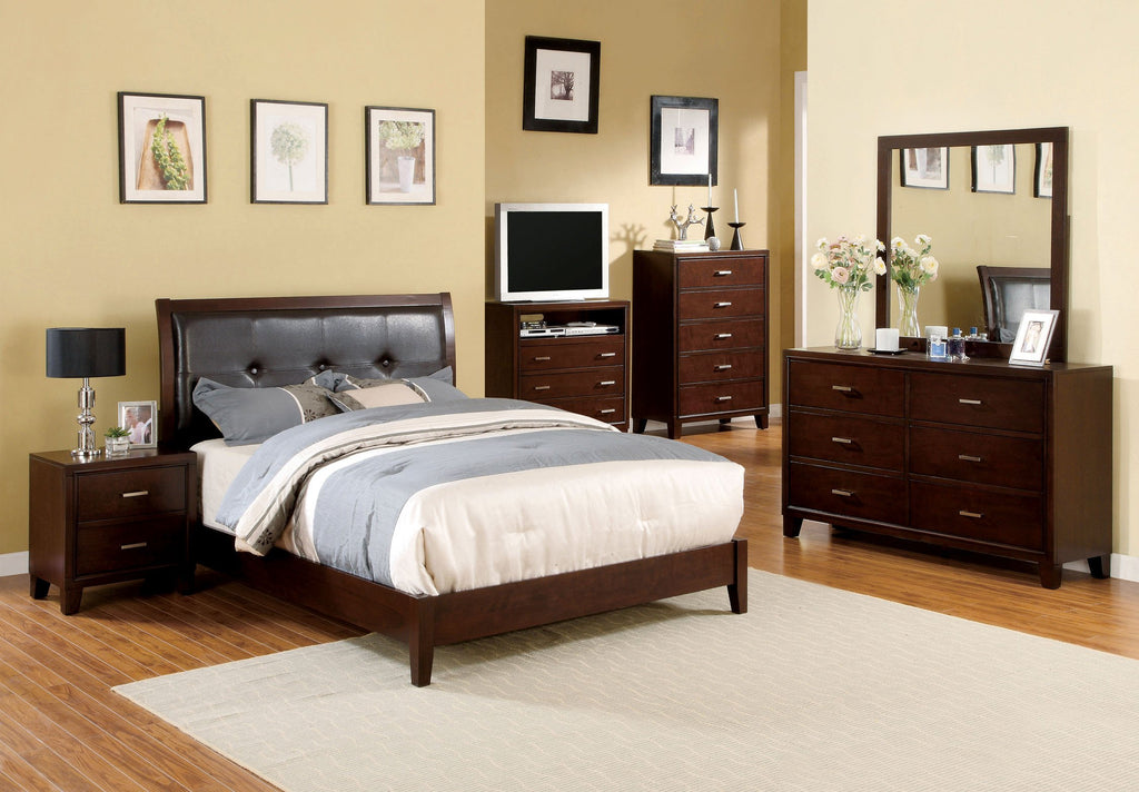 Brown Cherry Eastern King Leatherette Platform Bed X923