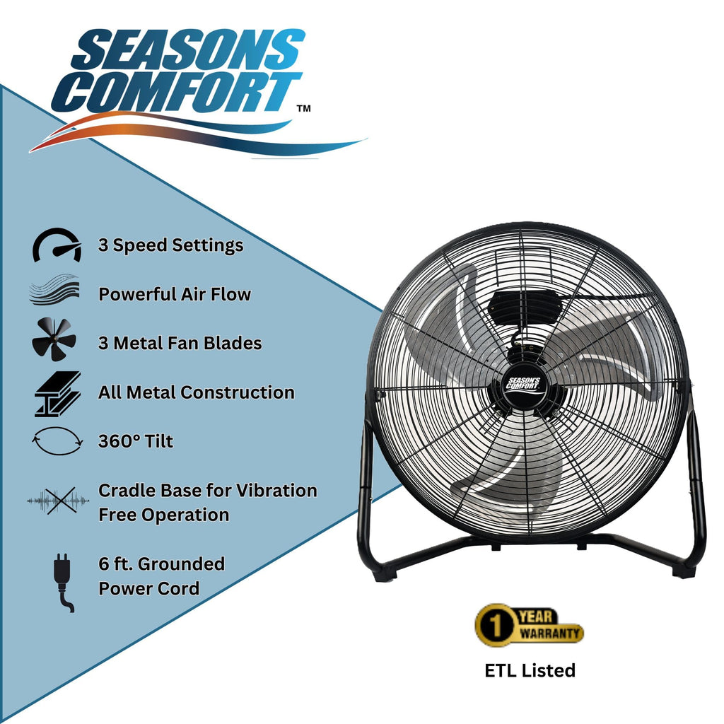 20 Inch 3 Speed Black High Velocity Fan U457
