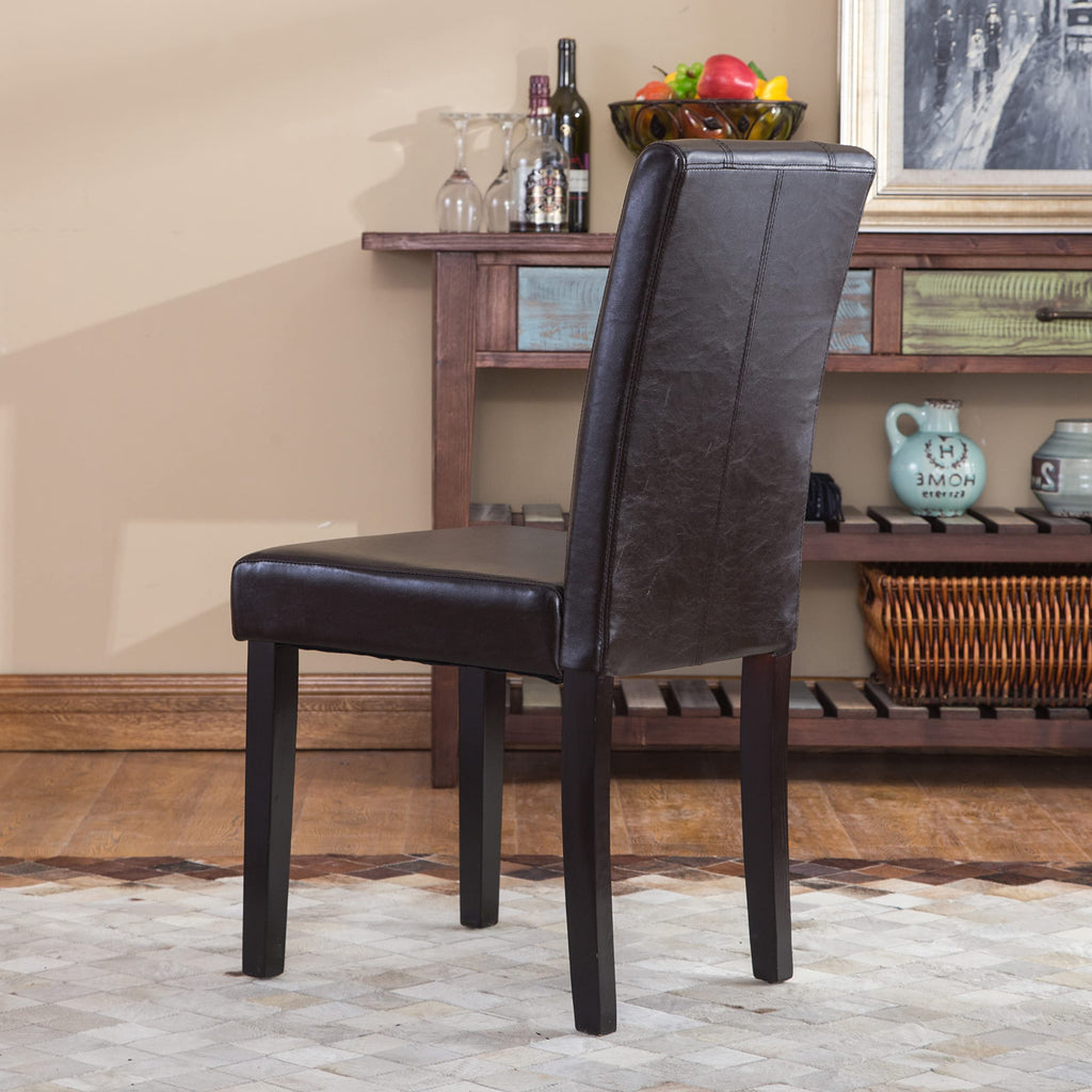 Brown Faux Leather Solid Wood Parson Chairs, Set of 2 P92212