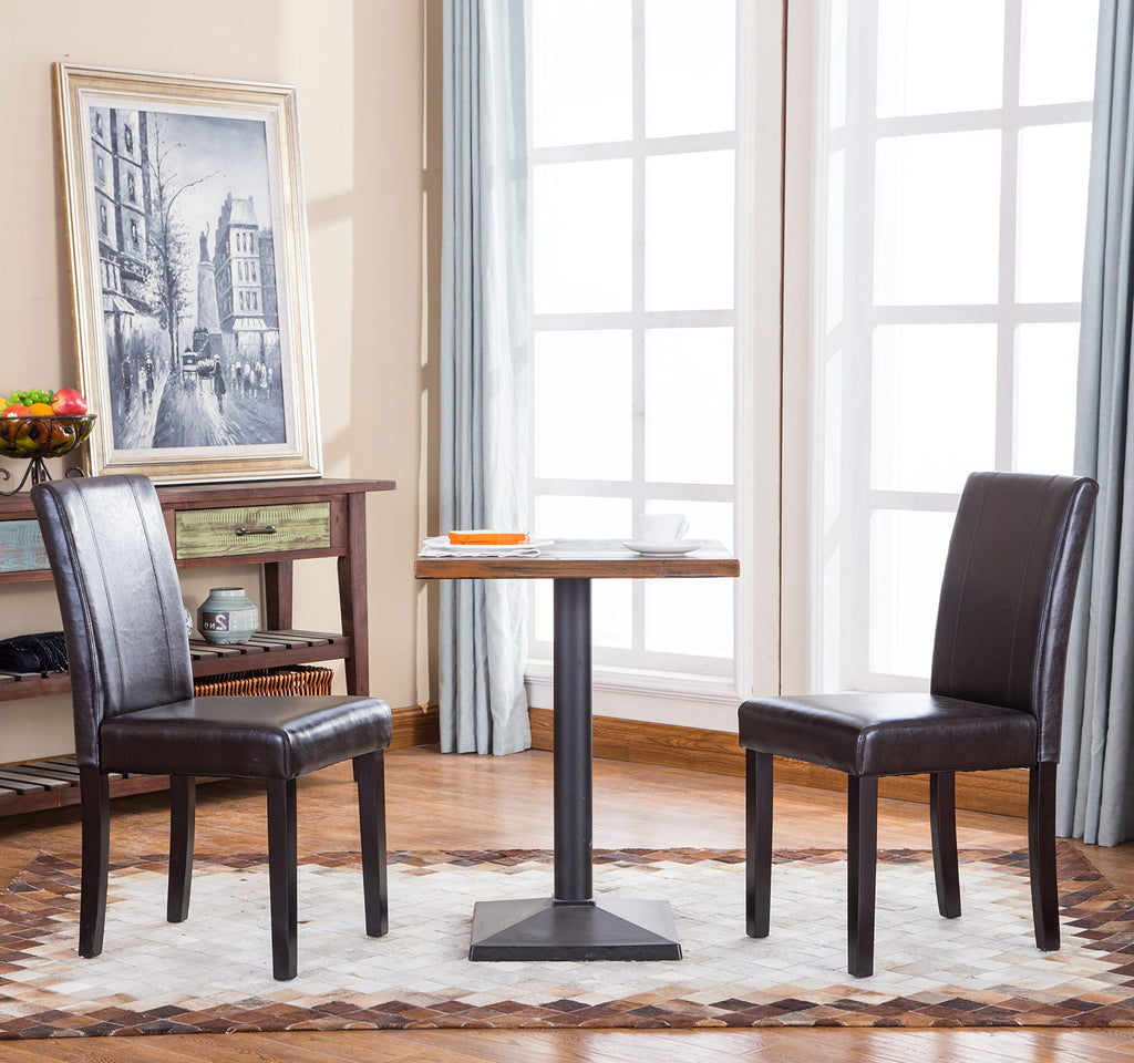 Brown Faux Leather Solid Wood Parson Chairs, Set of 2 P92212