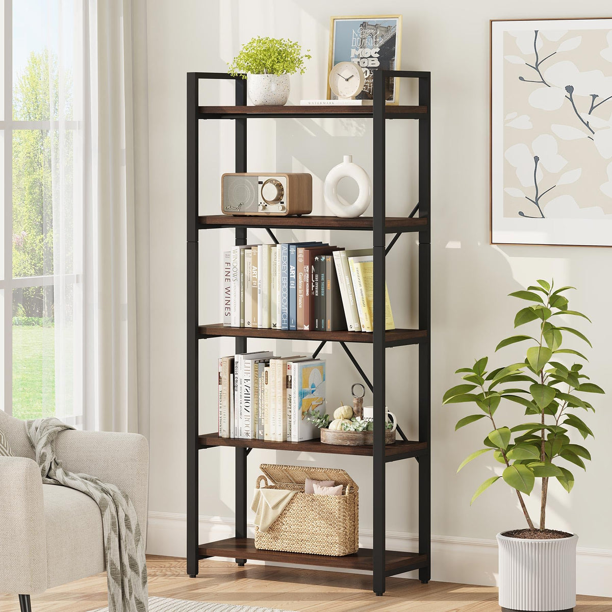 5 Tier Wood and Metal Bookshelf K304903