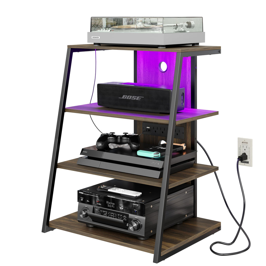 4-Tier Corner AV Media Stand with Charge Station H30412