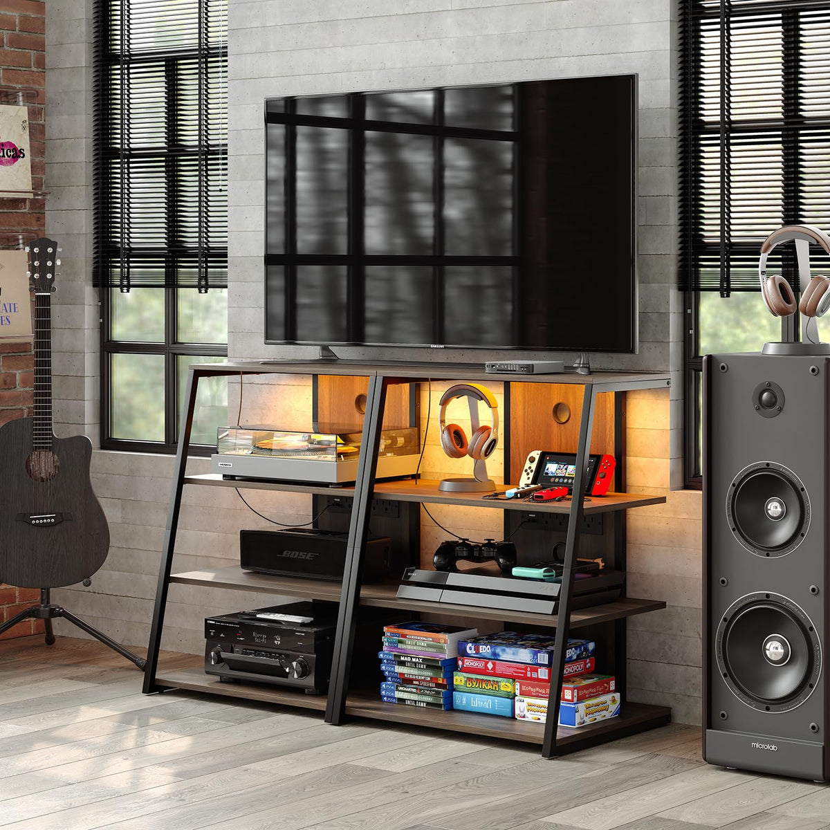 4-Tier Corner AV Media Stand with Charge Station H30412