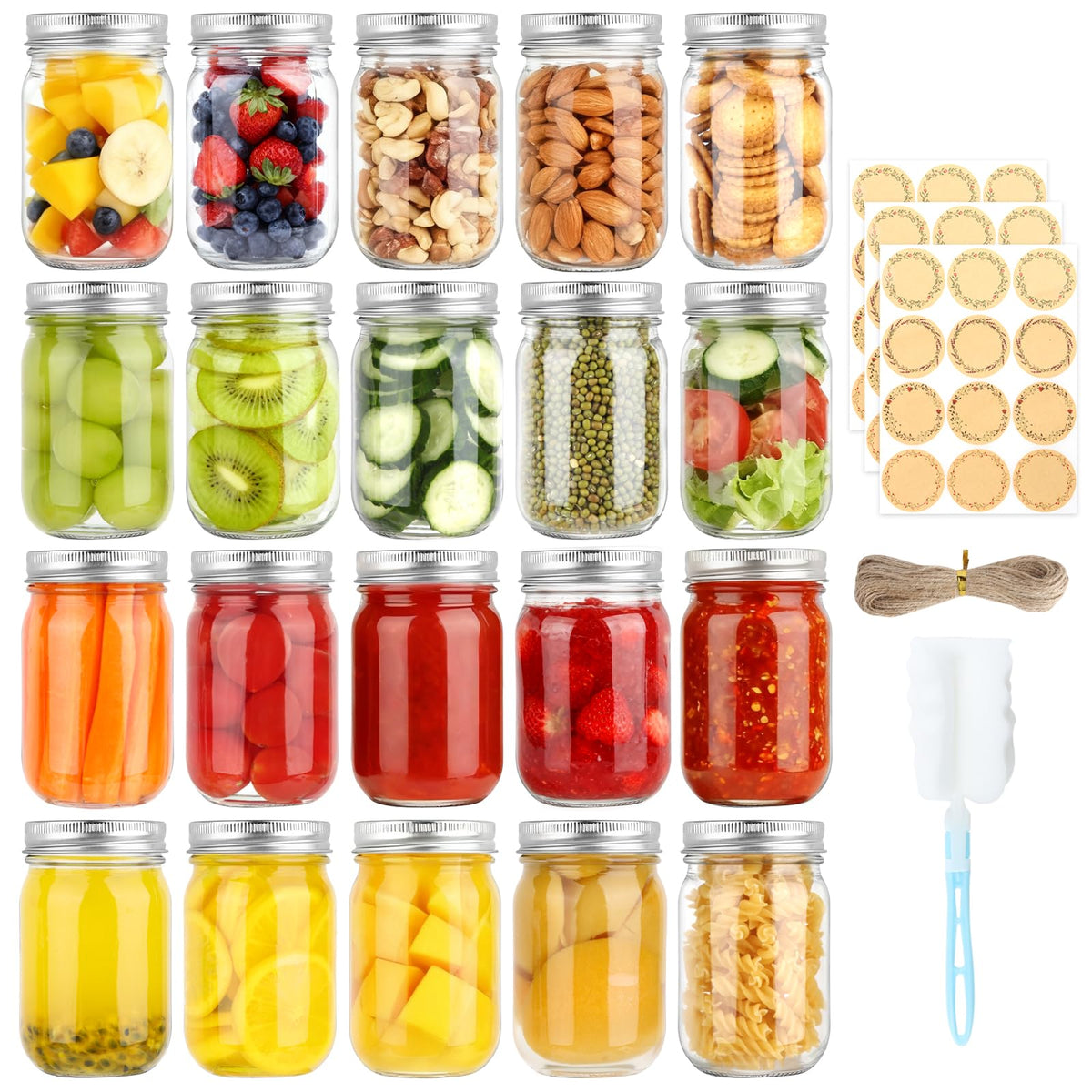 20 Pack 12 oz Mason Jars with Lids and Bands D7792