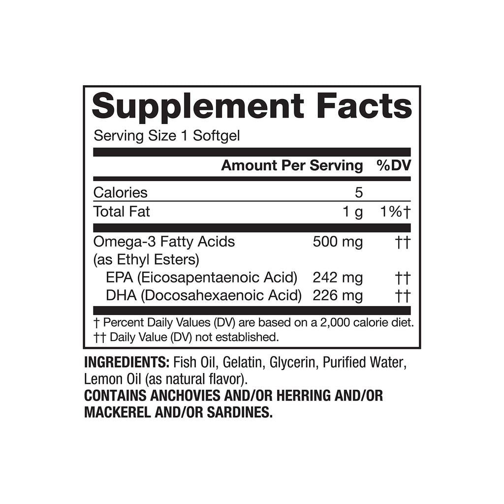 Omega-3 500 mg Fish Oil Lemon 120 Softgels E16390