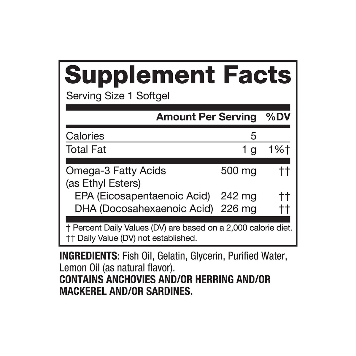 Omega-3 500 mg Fish Oil Lemon 120 Softgels E16390