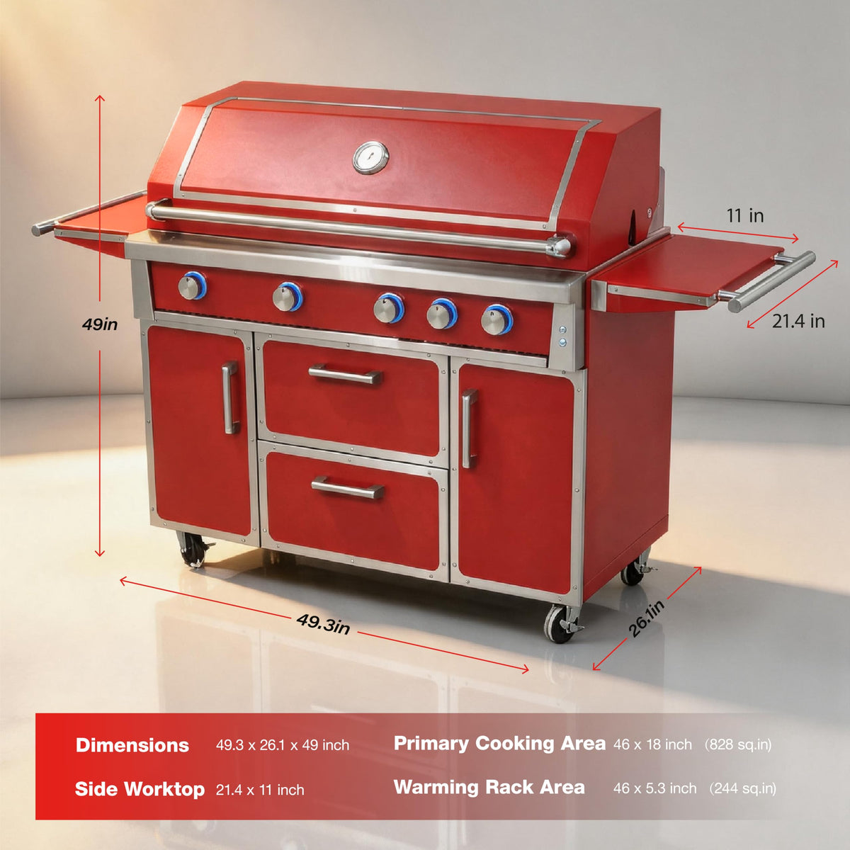 49" 5-Burner Red Propane Gas BBQ Grill J328837